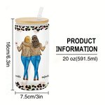 Personalised Floral Leopard Badass Sister Cartoon 20oz Frosted Name Glass Cup with Bamboo Lid and Straw Birthday Gift for Besties Friends