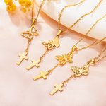 Personalized Dainty Birth Month Butterfly Cross Necklace Christian Jewellery Birthday Gift for Women