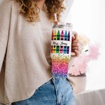 Personalised Faux Glitter Crayon Design 40oz Tumbler with Name Lid and Straw Appreciation Teacher's Day Gift for Teacher