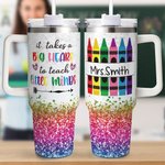 Personalised Faux Glitter Crayon Design 40oz Tumbler with Name Lid and Straw Appreciation Teacher's Day Gift for Teacher