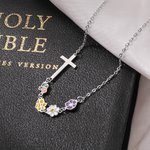 Personalisierte Sideway Kreuz Emaille 1-10 Geburt Blumen Halskette Christian Schmuck Weihnachten Geburtstag Geschenk für Frauen