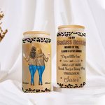 Personalised Floral Leopard Badass Sister Cartoon 20oz Frosted Name Glass Cup with Bamboo Lid and Straw Birthday Gift for Besties Friends