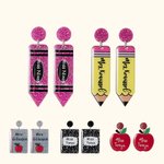 Personlig Glitter Penna Krita Apple Wide Linjärt Anteckningsblock Örhängen med Namn Uppskattning Tillbaka till skolan Present till lärare