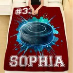 Personalized Neon Hockey Sports Design Soft Throw Blanket with Name Game Day Birthday Gift for Team Hockey Lovers