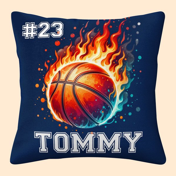 Taie d'Oreiller Personnalisée avec Nom Numéro à Motif Balle de Sport Bourrage à Choix Cadeau Anniversaire Noël pour Amateur de Sport de Balle