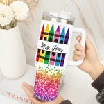 Personalised Faux Glitter Crayon Design 40oz Tumbler with Name Lid and Straw Appreciation Teacher's Day Gift for Teacher