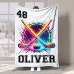 Personalized Neon Hockey Sports Design Soft Throw Blanket with Name Game Day Birthday Gift for Team Hockey Lovers