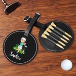 Personalised Cartoon Character PU Leather Golf Tee Holder Storage Bag with Name Golf Accessory Birthday Gift for Golfer Golf Player