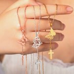 Personalized Dainty Birth Month Butterfly Cross Necklace Christian Jewellery Birthday Gift for Women