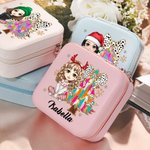 Personalised Cartoon Character Christmas Tree Leather Travel Jewellery Box with Name Portable Jewellery Case Christmas Gift for Women Girls