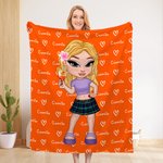 Personnalisé Cartoon Y2K Girl Cozy Soft Throw Blanket with Name Home Decor Birthday Gift for Women Girls