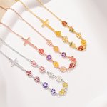 Personalisierte Sideway Kreuz Emaille 1-10 Geburt Blumen Halskette Christian Schmuck Weihnachten Geburtstag Geschenk für Frauen