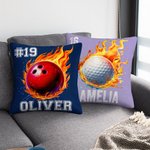Taie d'Oreiller Personnalisée avec Nom Numéro à Motif Balle de Sport Bourrage à Choix Cadeau Anniversaire Noël pour Amateur de Sport de Balle