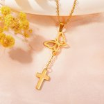 Personalized Dainty Birth Month Butterfly Cross Necklace Christian Jewellery Birthday Gift for Women