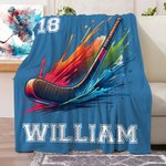 Personalized Neon Hockey Sports Design Soft Throw Blanket with Name Game Day Birthday Gift for Team Hockey Lovers