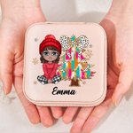 Personalised Cartoon Character Christmas Tree Leather Travel Jewellery Box with Name Portable Jewellery Case Christmas Gift for Women Girls