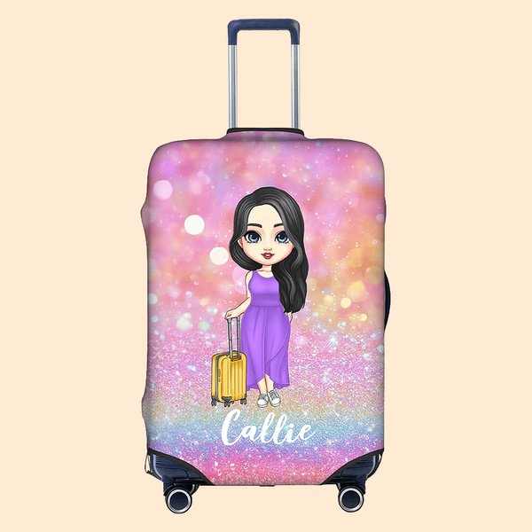 Personalizzato Cartoon Ragazza Donna Personaggio Glitter Copribagagli con Nome Adatto a 18-32 pollici Valigia Compleanno Accessori da Viaggio Regalo per Lei