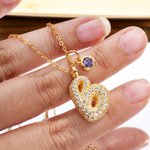 Personalizada Pave Circón 3D Puff Letra Inicial Colgante Collar con Piedra de Cumpleaños Joyería Dainty Cumpleaños Aniversario Regalo para Mujeres