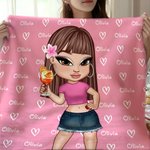 Personnalisé Cartoon Y2K Girl Cozy Soft Throw Blanket with Name Home Decor Birthday Gift for Women Girls
