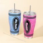 Gepersonaliseerde Multicolor Glitterkrijt Ontwerp 30oz Naam Gebogen Tumbler met Rietje Terug naar School Waardering Gift voor Leraar