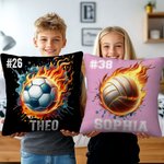 Taie d'Oreiller Personnalisée avec Nom Numéro à Motif Balle de Sport Bourrage à Choix Cadeau Anniversaire Noël pour Amateur de Sport de Balle
