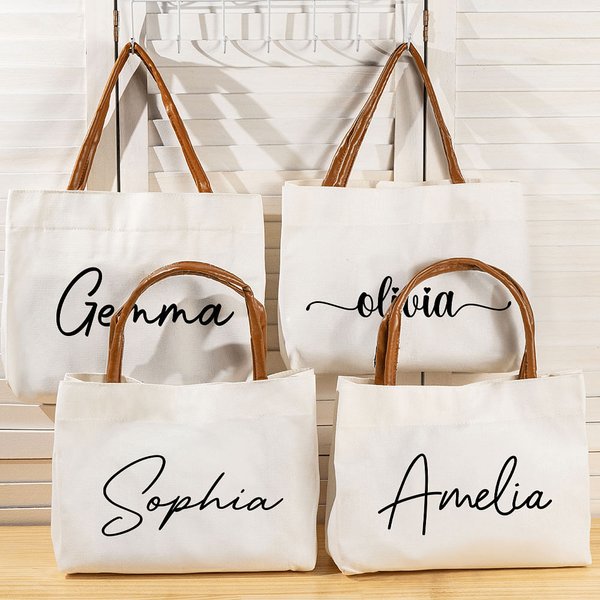 Personalized Simple Reusable Canvas Large Name Tote Bag Birthday Travel Accessories Gift for Women