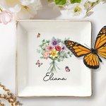 Personalised 1-8 Birth Flowers Bouquet Ceramic Trinket Jewellery Dish with Name Birthday Bridesmaid Party Gift for Women