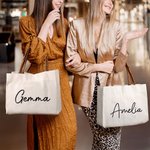 Personalized Simple Reusable Canvas Large Name Tote Bag Birthday Travel Accessories Gift for Women