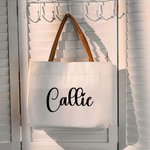 Personalized Simple Reusable Canvas Large Name Tote Bag Birthday Travel Accessories Gift for Women