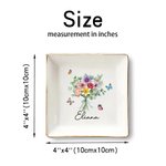Personalised 1-8 Birth Flowers Bouquet Ceramic Trinket Jewellery Dish with Name Birthday Bridesmaid Party Gift for Women