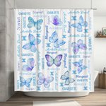 Rideau de douche personnalisé Multicolore Papillon Nom Nuage avec 12 œillets antirouille Décoration de salle de bain Anniversaire Cadeau de pendaison 