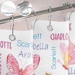 Rideau de douche personnalisé Multicolore Papillon Nom Nuage avec 12 œillets antirouille Décoration de salle de bain Anniversaire Cadeau de pendaison 