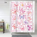 Rideau de douche personnalisé Multicolore Papillon Nom Nuage avec 12 œillets antirouille Décoration de salle de bain Anniversaire Cadeau de pendaison 