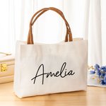 Personalized Simple Reusable Canvas Large Name Tote Bag Birthday Travel Accessories Gift for Women