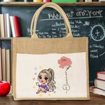 Personalised Cartoon Fashion Girl Birth Flower Tote Bag with Front Pocket Wedding Birthday Gift for Women Girls