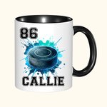 Personalised Neon Dynamic Hockey Design 11oz Ceramic Mug with Name and Number Birthday Sports Gift for Hockey Players Lovers