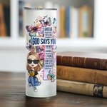 Spersonalizowana Biblia Cartoon Character Name 20oz Straight Skinny Tumble with Staw and Brush Urodzinowy prezent świąteczny dla chrześcijanina