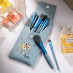 Personalised Birth Flower Family Bouquet PU Leather Makeup Brush Bag with 8 Pcs Brushes Birthday Wedding Gift for Women Bridesmaid