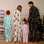 Personalisiertes Cartoon Gesicht-Foto Schlafanzug Set Langarm Schlafshirt mit Kubakragen Schlafhose mit Kordelzug Urlaub Geschenk für Familie Kinder