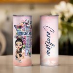 Spersonalizowana Biblia Cartoon Character Name 20oz Straight Skinny Tumble with Staw and Brush Urodzinowy prezent świąteczny dla chrześcijanina