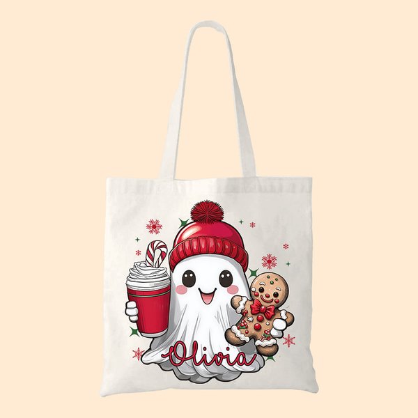 Spersonalizowana czapka z daszkiem Gingerbread Candy Cane Snowflakes Torba płócienna z imieniem Urodziny Boże Narodzenie Prezent dla przyjaciela rodziny