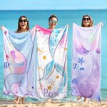 Personalised Glitter Fantasy Mermaid Quick Dry Oversized Microfiber Beach Towel with Name Summer Travel Essential Birthday Gift for Girls