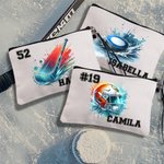 Personalized Neon Dynamic Hockey Design Linen Wristlet Makeup Bag with Name Birthday Sports Gift for Hockey Players Lovers