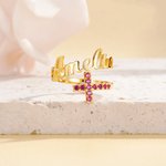 Personalizado Dainty Faith Birthstone Cross Anillo ajustable con nombre Christian Joyería Bautizo Cumpleaños Regalo de Navidad para las mujeres