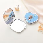 Personalised Cartoon Girl Birth Flower Compact Heart Oval Square Mirror with Name Portable Birthday Wedding Party Gift for Women