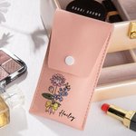Personalised Birth Flower Bouquet Portable Leather Makeup Brush Bag with 8 Makeup Brushes Travel Essentials Birthday Gift for Women