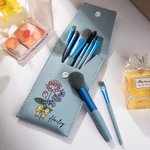 Personalised Birth Flower Bouquet Portable Leather Makeup Brush Bag with 8 Makeup Brushes Travel Essentials Birthday Gift for Women