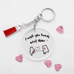 Personalised I Wish You Lived Next Door Heart State Map Acrylic Disc Keychain with Tassel Long Distance Farewell Christmas Gift for Friend Family