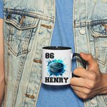 Personalised Neon Dynamic Hockey Design 11oz Ceramic Mug with Name and Number Birthday Sports Gift for Hockey Players Lovers