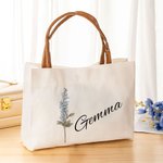 Personalizzata Eco-Friendly Fashion Birth Flower Canvas Tote Bag con nome Maniglia in pelle Festa di nozze Regalo di compleanno per le donne
